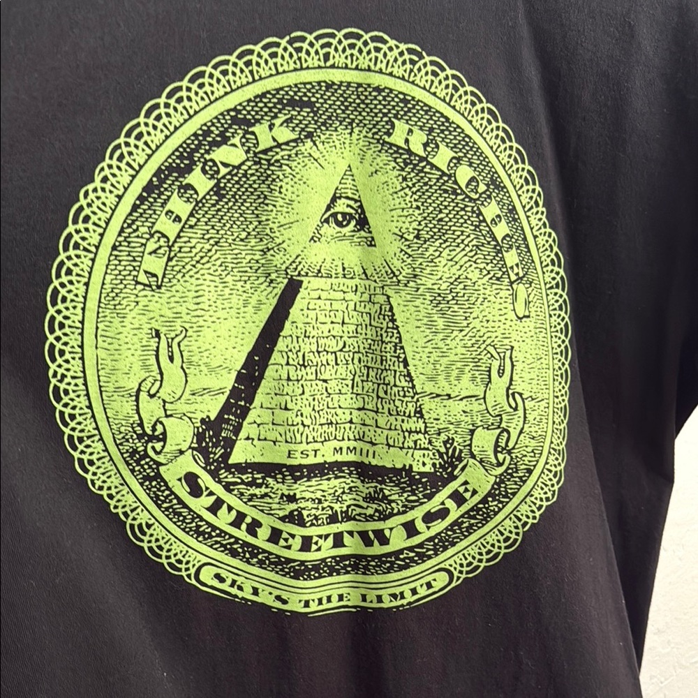 Neon Green Pyramid Graphic Black Tee